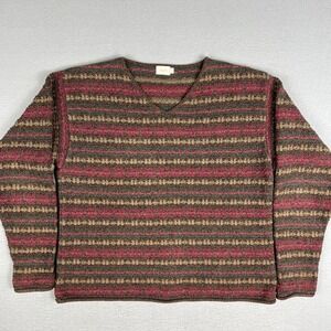 VTG ALPS Knit Sweater Womens L Brown Fair Isle Stripe Pullover 90s Made in USA